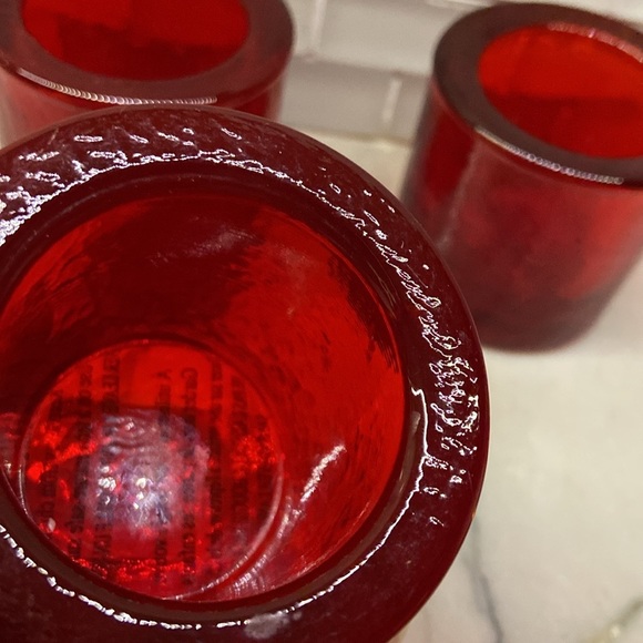 Pottery Barn Hammered Glass Votive Candle Holder Set of 3 Red - Picture 8 of 17